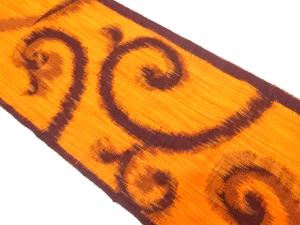 手織り真綿紬　唐草模様織り出し　名古屋帯